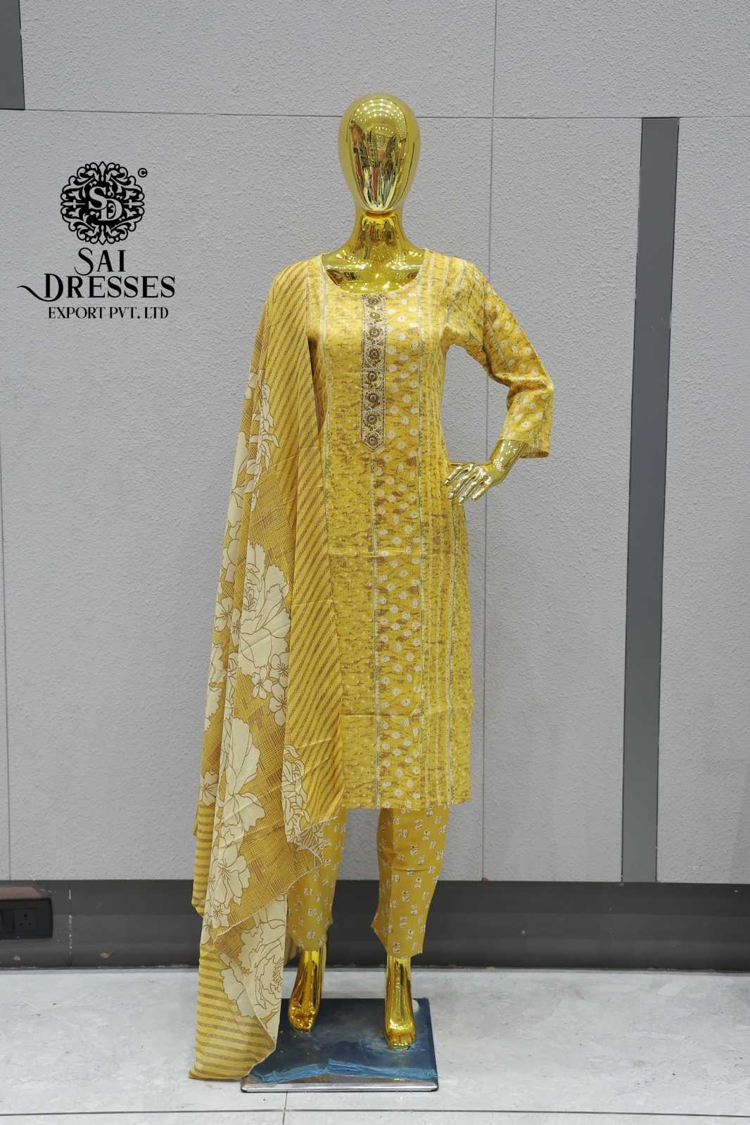 YELLOW PRINTED SUIT WITH MATCHING DUPATTA AND PANT SET