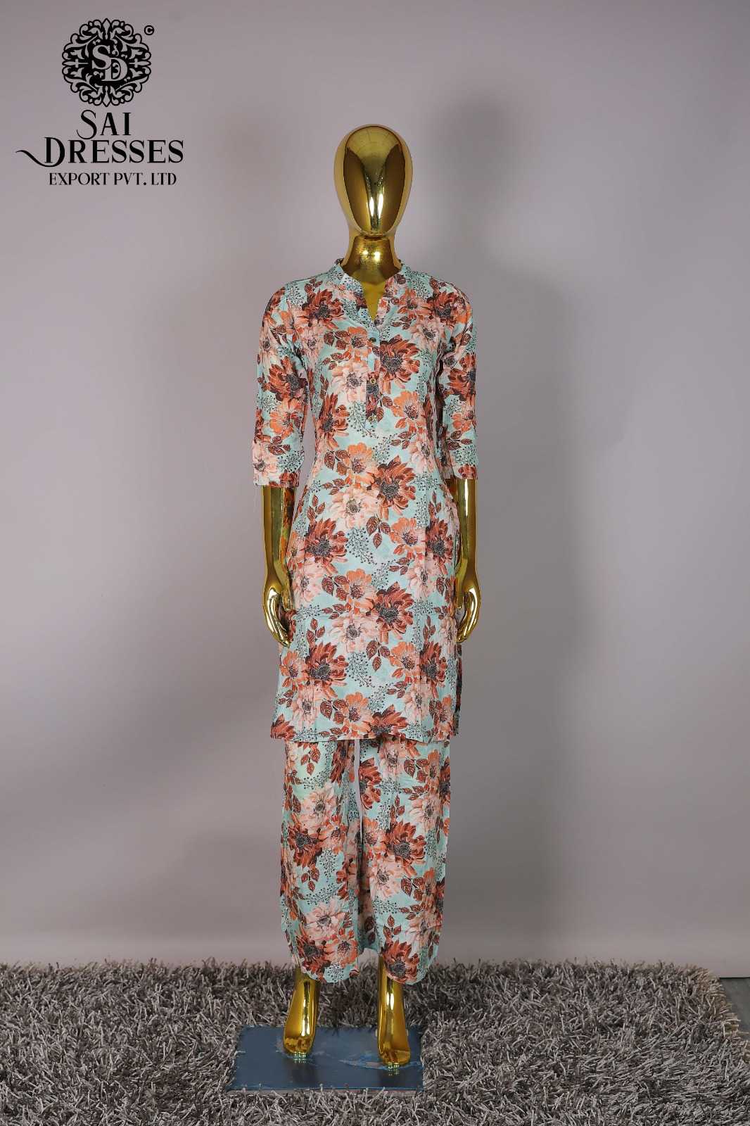 WOMEN'S MINT GREEN ALL OVER FLORAL PRINT KURTI PANT CO-ORD SET