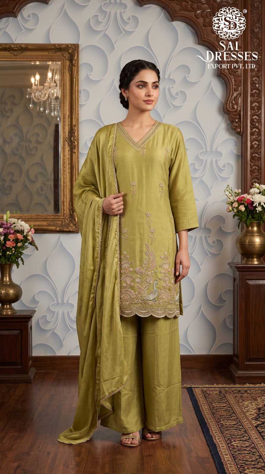 PREMIUM FLORAL EMBROIDERED STRAIGHT KURTA WITH PALAZZO & DUPATTA SET