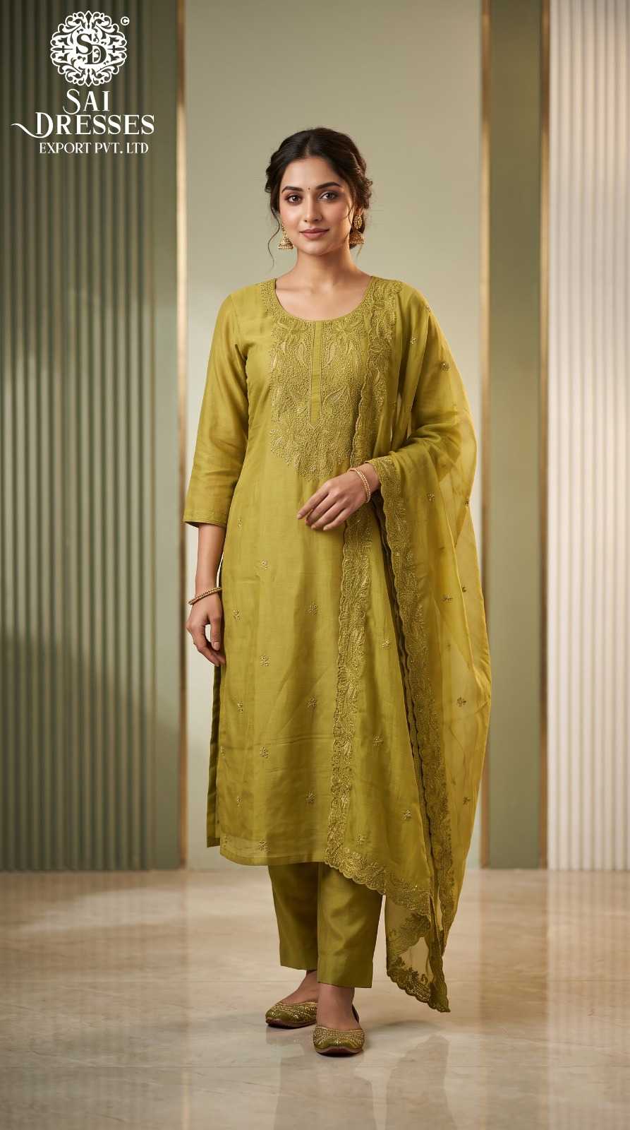 MAL CHANDERI EMBROIDERED CUT WORK 3 PIECE ETHNIC SET