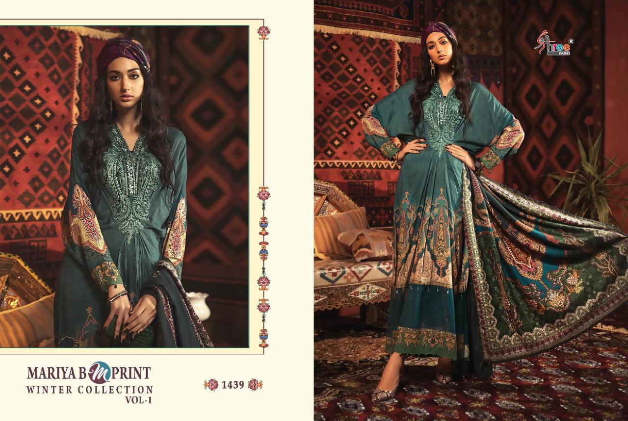 Shree Fasbs Presents Mariya B M Print Winter Collection Vol1 Printed Pashmina With Embroidery Work Pakistani Dress Wholseale Rate In Surat