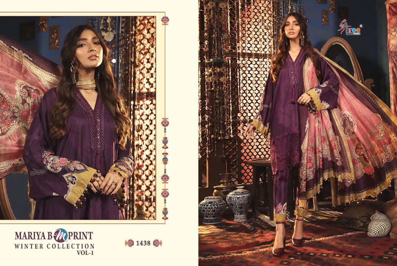 Shree Fasbs Presents Mariya B M Print Winter Collection Vol1 Printed Pashmina With Embroidery Work Pakistani Dress Wholseale Rate In Surat