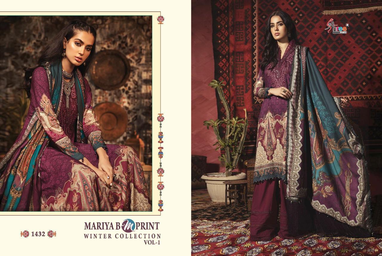 Shree Fasbs Presents Mariya B M Print Winter Collection Vol1 Printed Pashmina With Embroidery Work Pakistani Dress Wholseale Rate In Surat