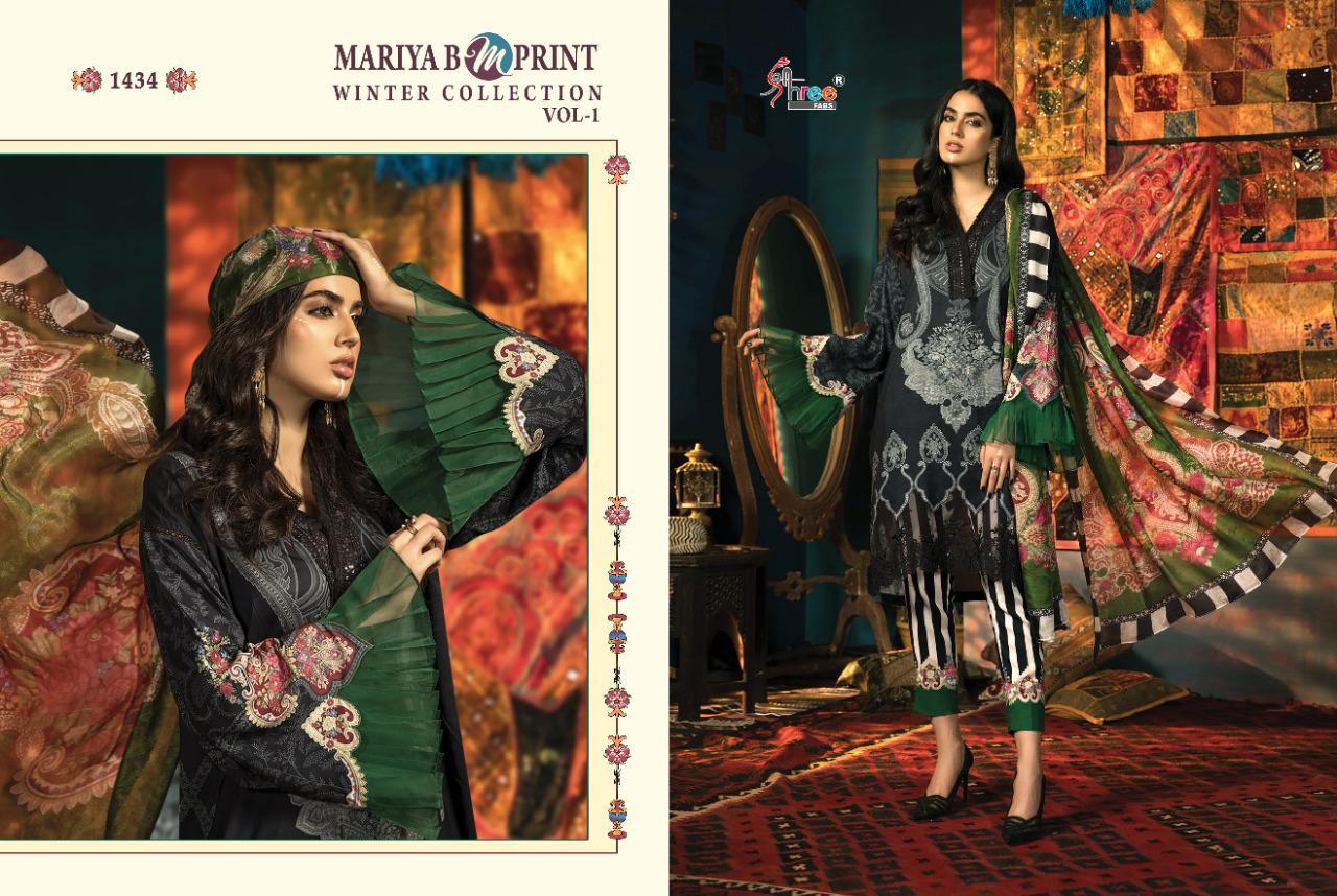 Shree Fasbs Presents Mariya B M Print Winter Collection Vol1 Printed Pashmina With Embroidery Work Pakistani Dress Wholseale Rate In Surat