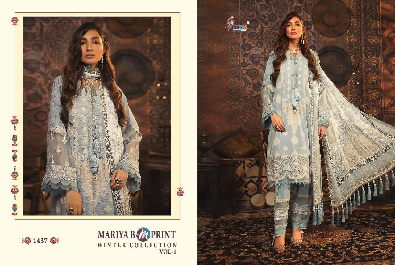 Shree Fasbs Presents Mariya B M Print Winter Collection Vol1 Printed Pashmina With Embroidery Work Pakistani Dress Wholseale Rate In Surat
