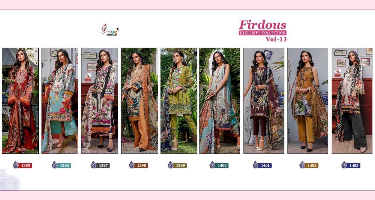 Shree Fabs Presents Firdous Exclusive Collection Vol 13 Designer Suits Wholesale Rate In Surat