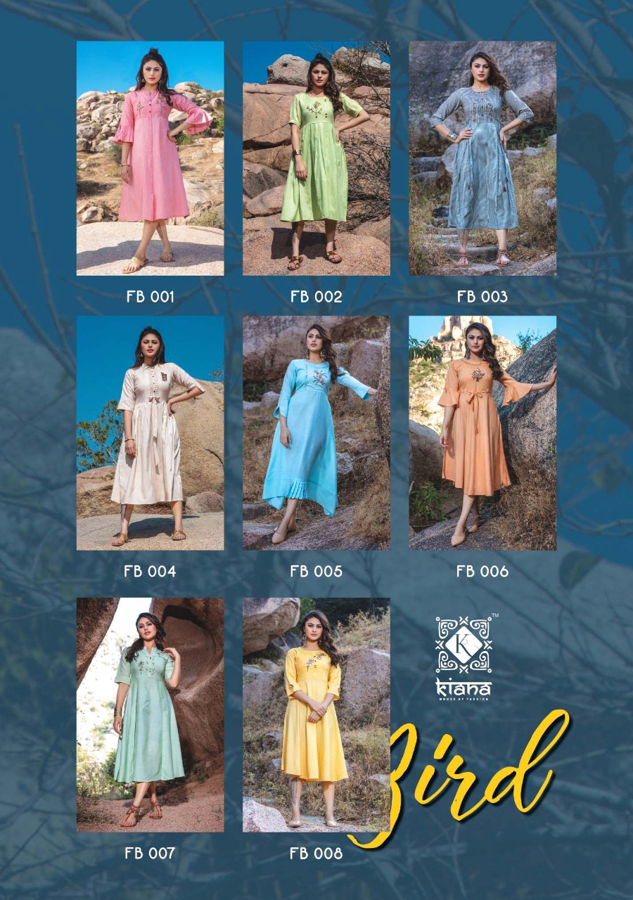 Kiana Fashion Presents Free Bird Designer Rayon With Embroidery Work Readymade Kurties At Wholesale Raete In Surat