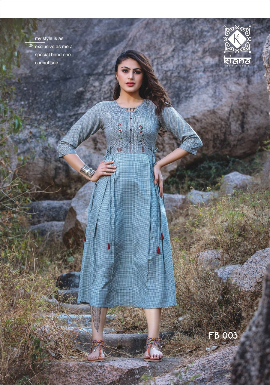 Kiana Fashion Presents Free Bird Designer Rayon With Embroidery Work Readymade Kurties At Wholesale Raete In Surat