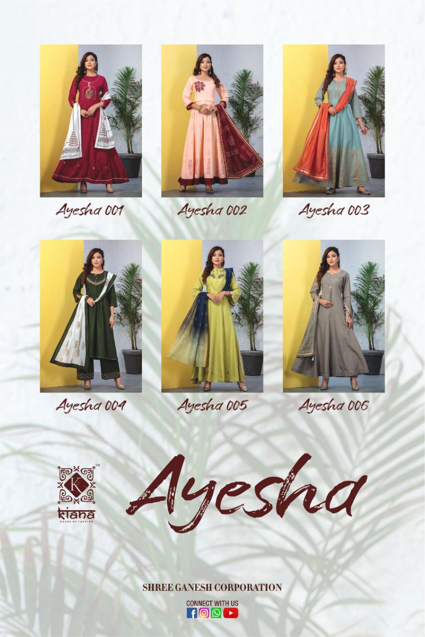 Kiana  Fashion Presents Ayesha Designer Cotton Rayon Silk Jacquard With Work Readymade Anarkali Style Kurties Wholesale Rate In Surat