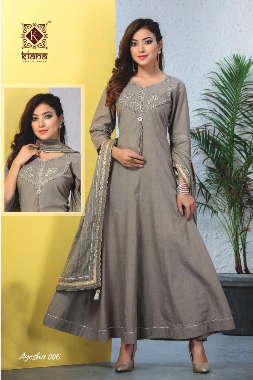 Kiana  Fashion Presents Ayesha Designer Cotton Rayon Silk Jacquard With Work Readymade Anarkali Style Kurties Wholesale Rate In Surat