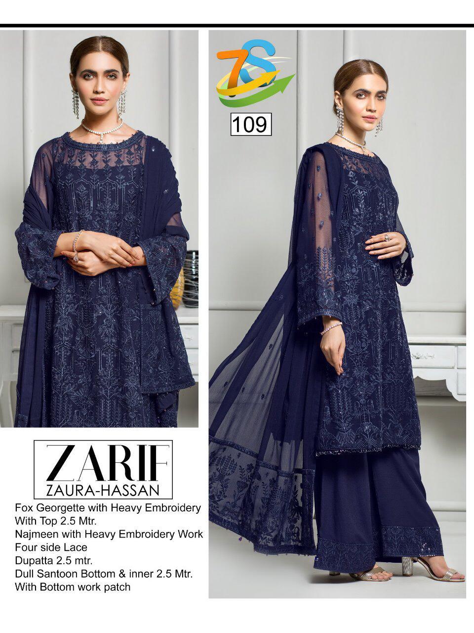 Zaura Hassan Zarif Vol-1 Georgette With Heavy Embroidery Work Pakistani Dress Material Collection At Wholesale Rate In Surat