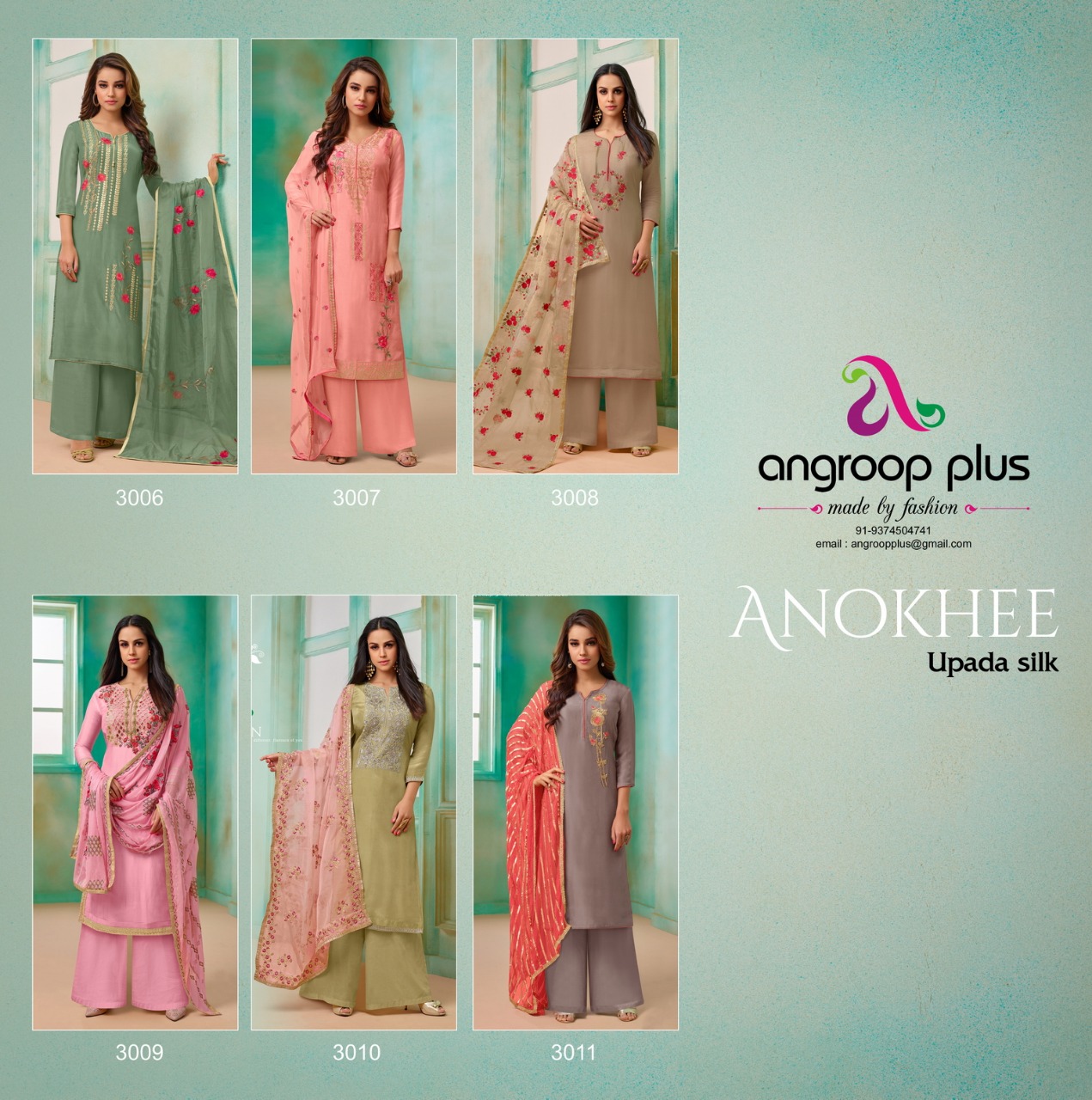 Angroop Plus Presents Anokhee Pure Upada Silk Embroidered Suits Collection Wholesale Rate In Surat