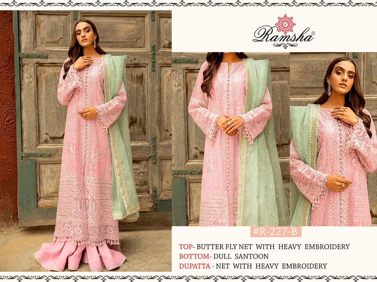 Ramsha R Presents R-227 Nx Net With Embroidery Pakistani Style Salwar Wholesale Rate In Surat