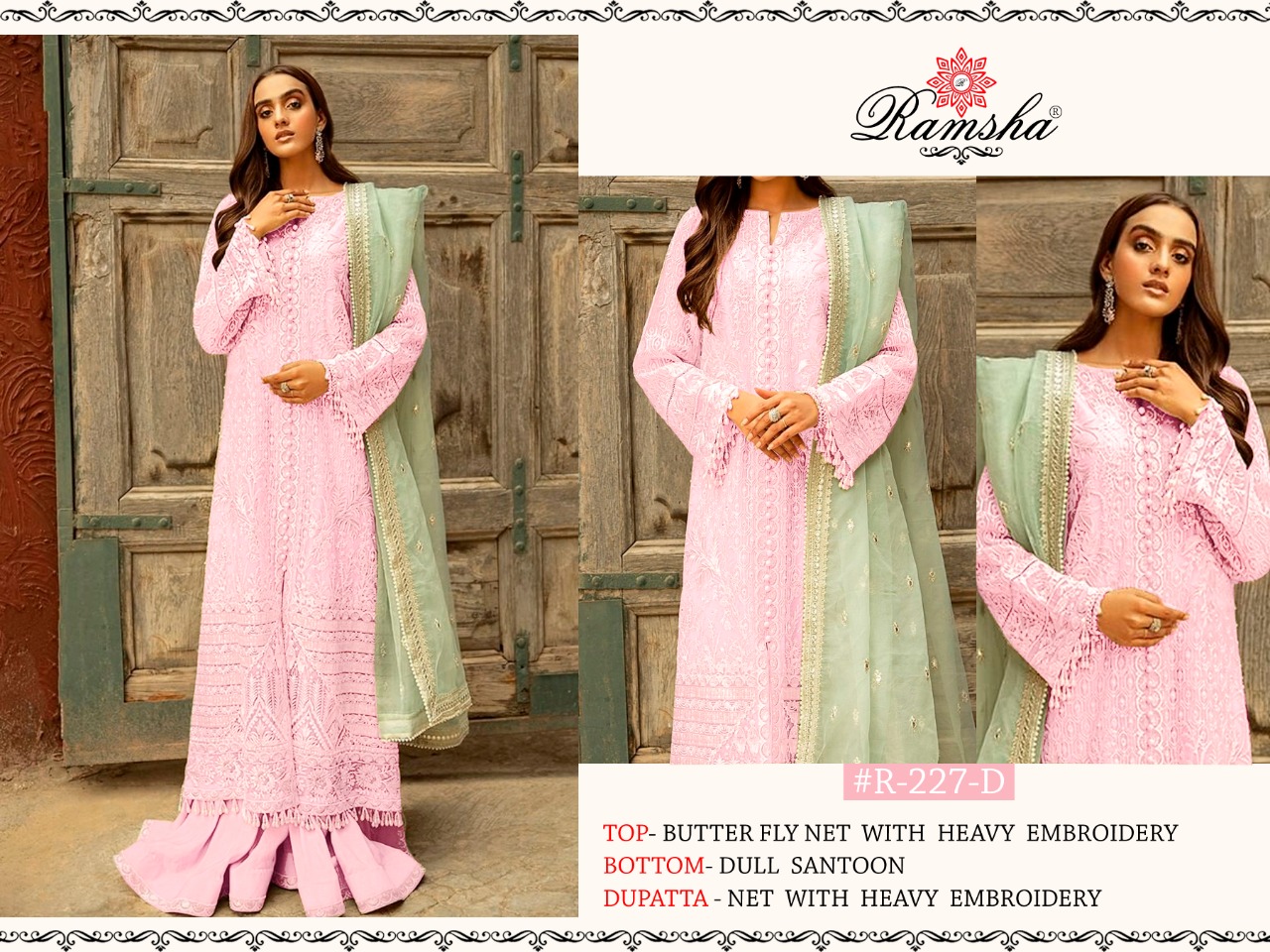 Ramsha R Presents R-227 Nx Net With Embroidery Pakistani Style Salwar Wholesale Rate In Surat