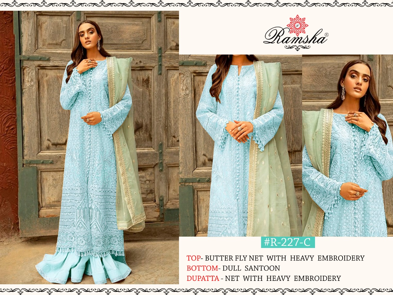 Ramsha R Presents R-227 Nx Net With Embroidery Pakistani Style Salwar Wholesale Rate In Surat