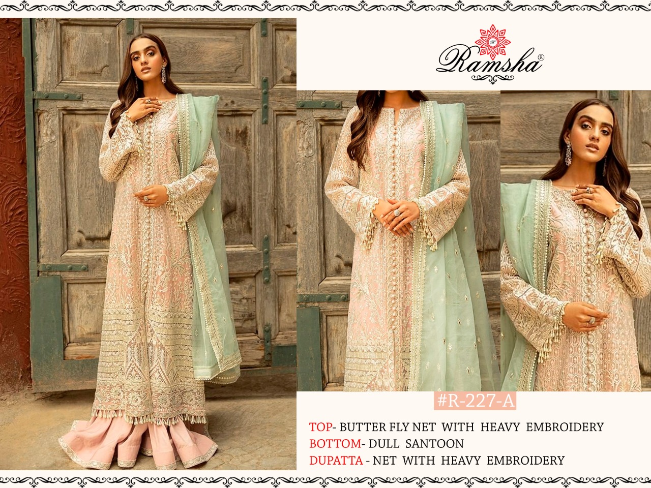 Ramsha R Presents R-227 Nx Net With Embroidery Pakistani Style Salwar Wholesale Rate In Surat