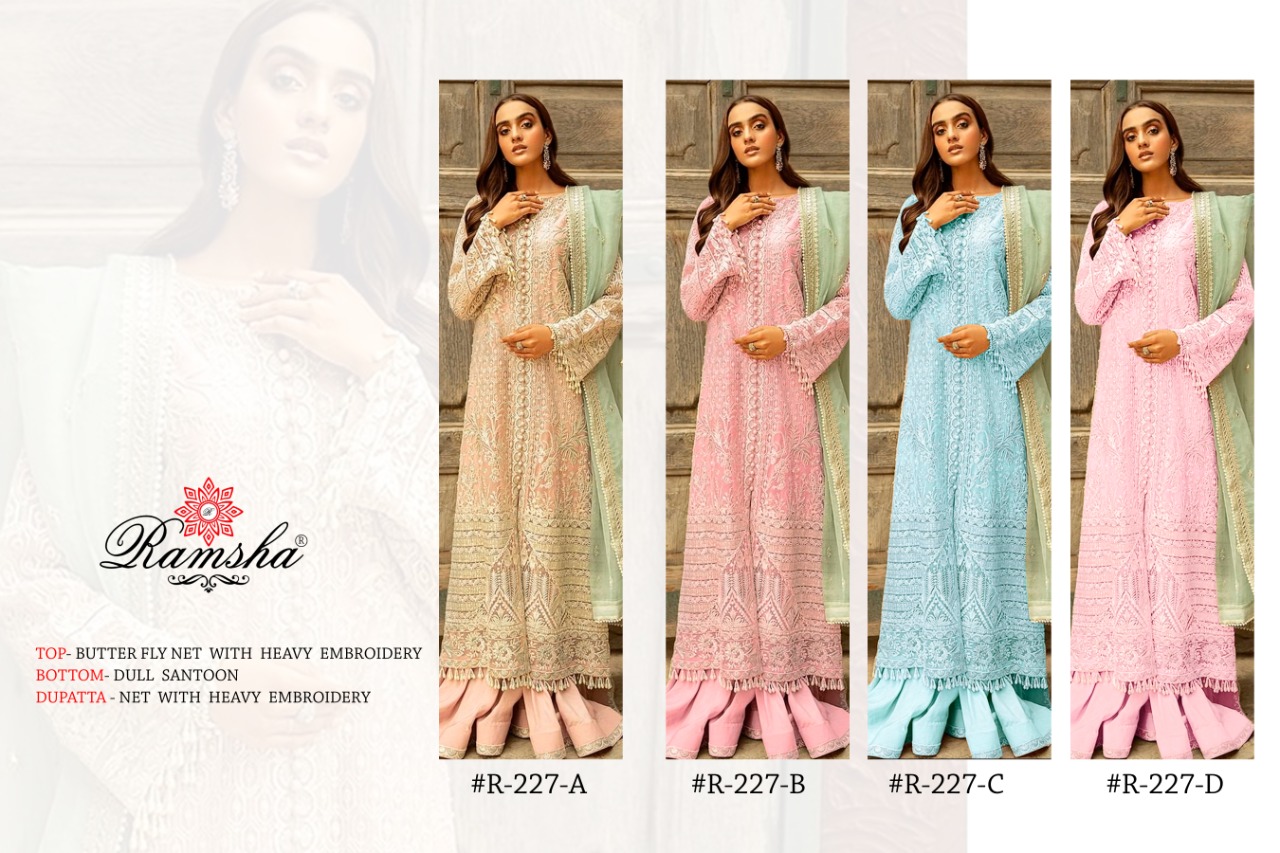 Ramsha R Presents R-227 Nx Net With Embroidery Pakistani Style Salwar Wholesale Rate In Surat