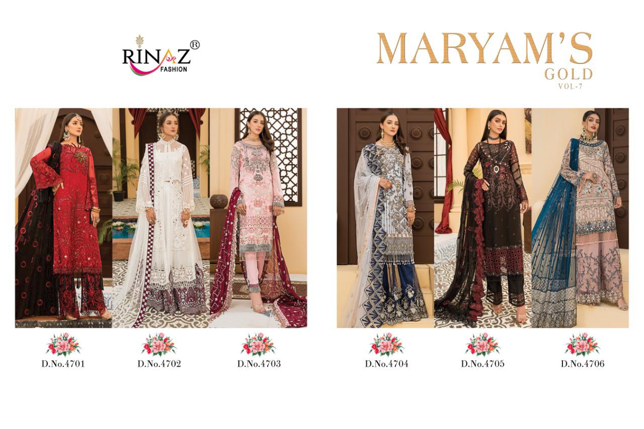 Maryam?s Gold Vol-07 Pakistani Concept Salwar Suits By Rinaz Fashion At Wholesale Rate In Surat