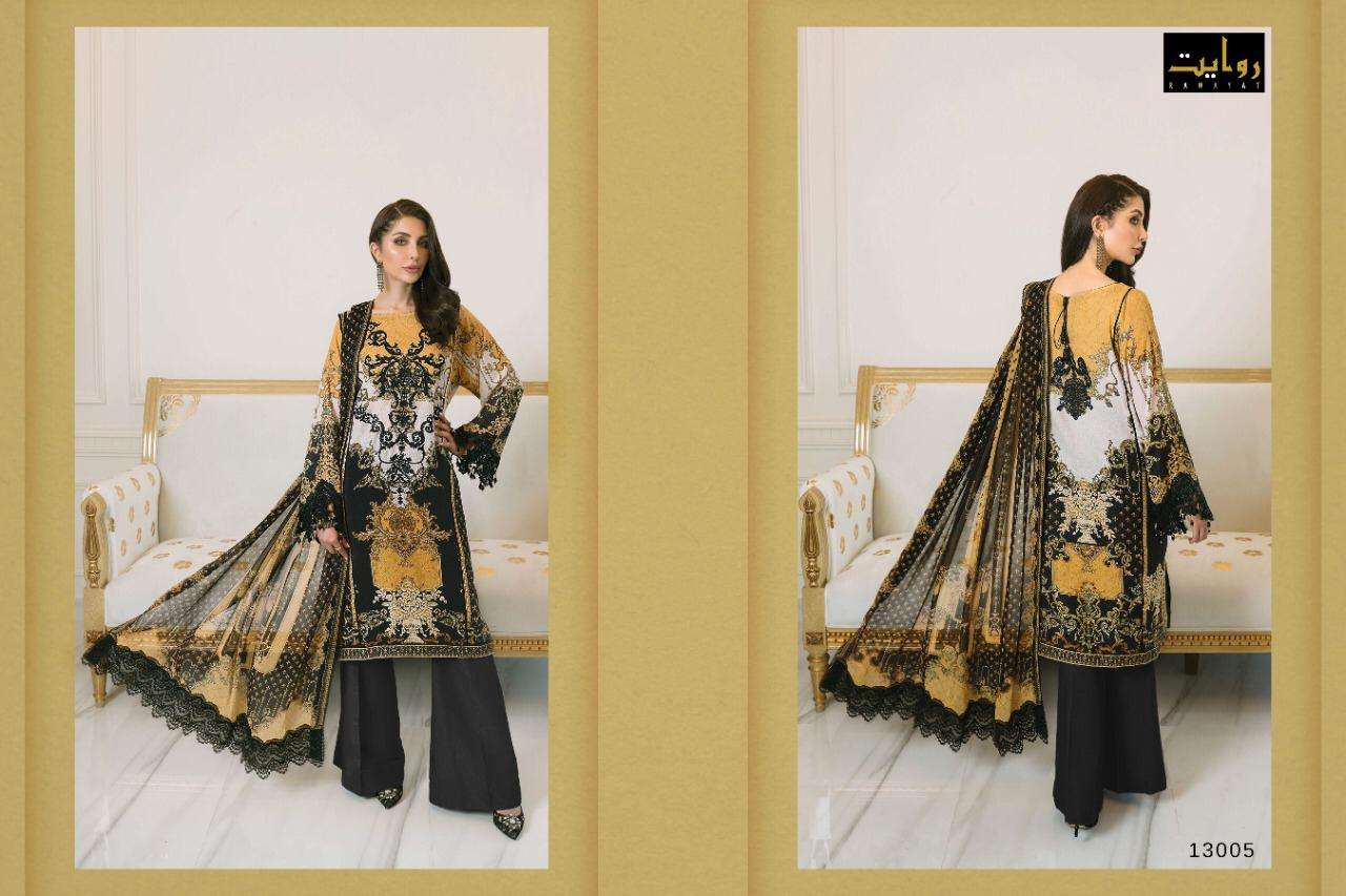 Rang Rasiya By Rawayat 13005 To 13010 Series Designer Suits Collection Beautiful Stylish Fancy Colorful Party Wear & Occasional Wear Pure Jam Digital Printed With Embroidery Dresses At Wholesale Rate In Surat