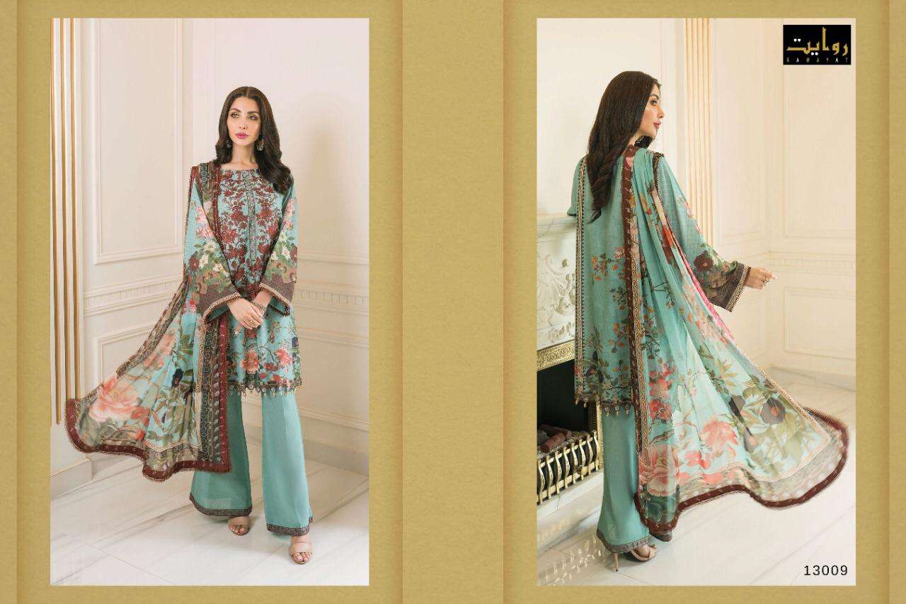 Rang Rasiya By Rawayat 13005 To 13010 Series Designer Suits Collection Beautiful Stylish Fancy Colorful Party Wear & Occasional Wear Pure Jam Digital Printed With Embroidery Dresses At Wholesale Rate In Surat