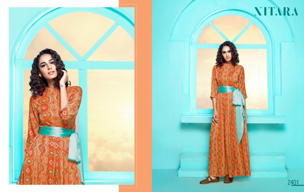 Nitara Presents Adel Catalog Georgette And Satin Exclusive Fancy Kurtis Collection Wholesale Rate In Surat