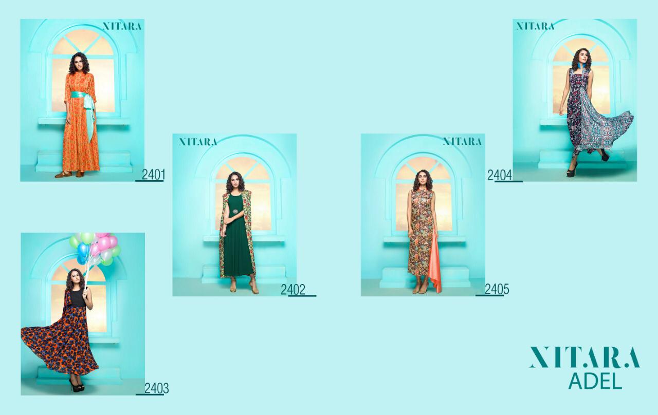 Nitara Presents Adel Catalog Georgette And Satin Exclusive Fancy Kurtis Collection Wholesale Rate In Surat