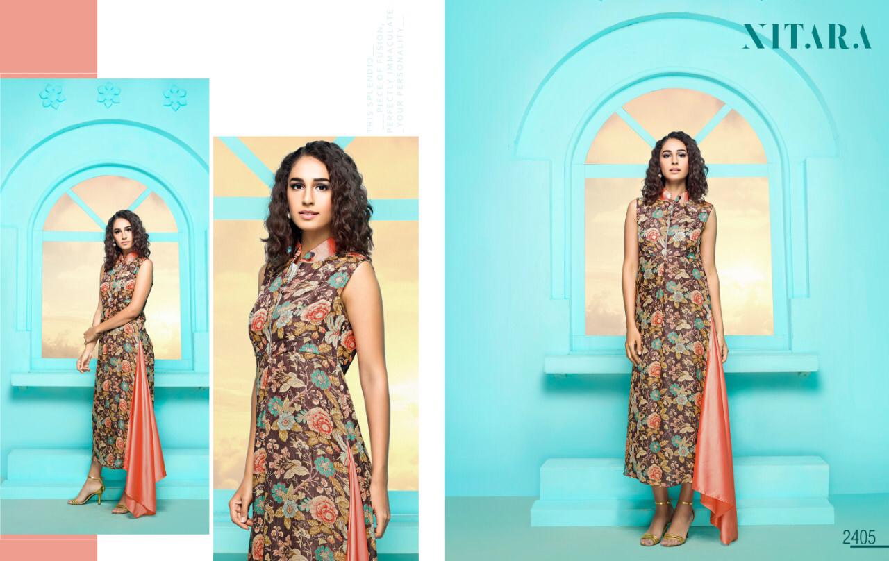 Nitara Presents Adel Catalog Georgette And Satin Exclusive Fancy Kurtis Collection Wholesale Rate In Surat
