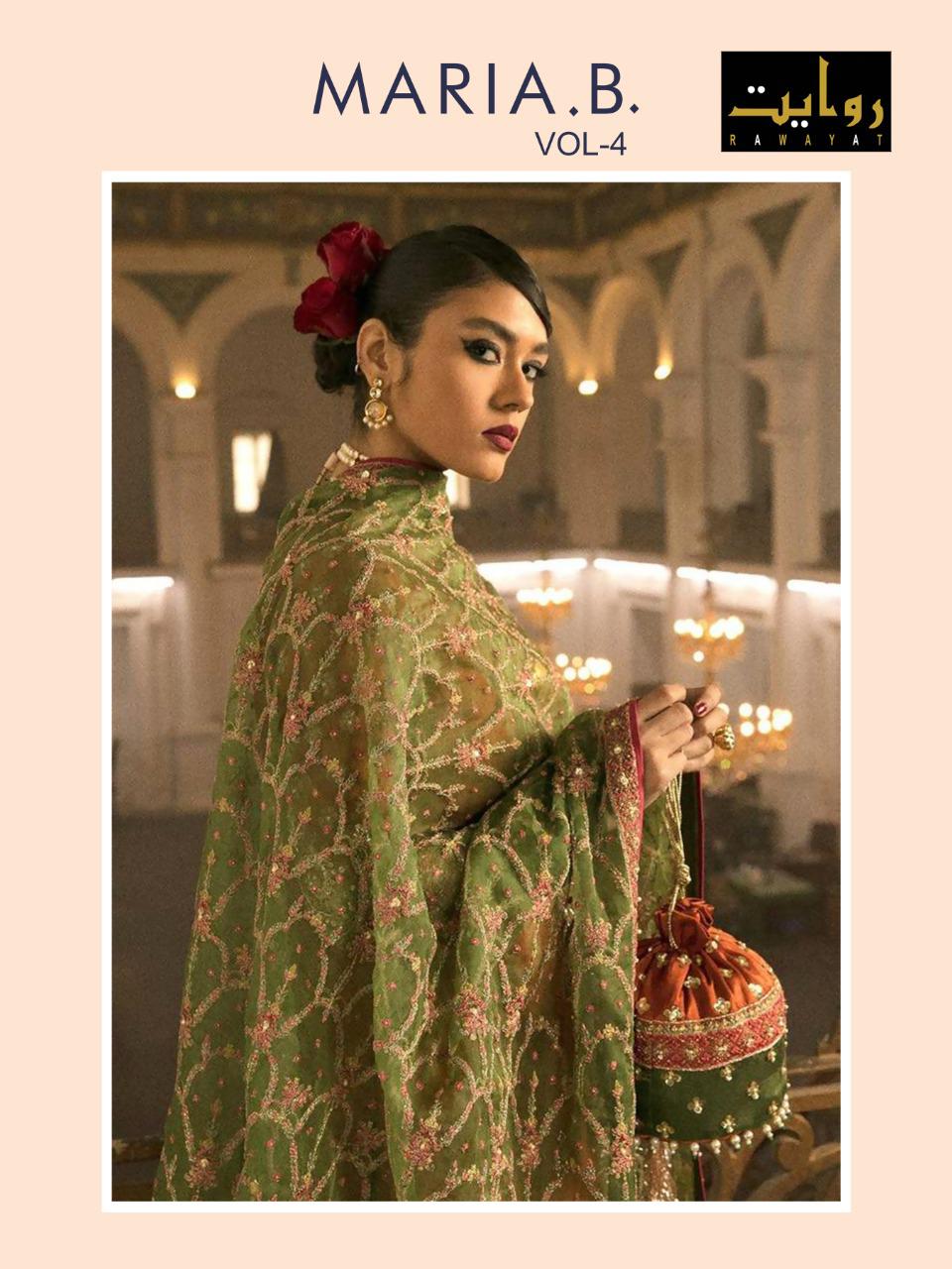 Maria B Vol-04 Pakistani Concept Chiffon Salwar Suits By Rawayat At Wholesale Rate In Surat