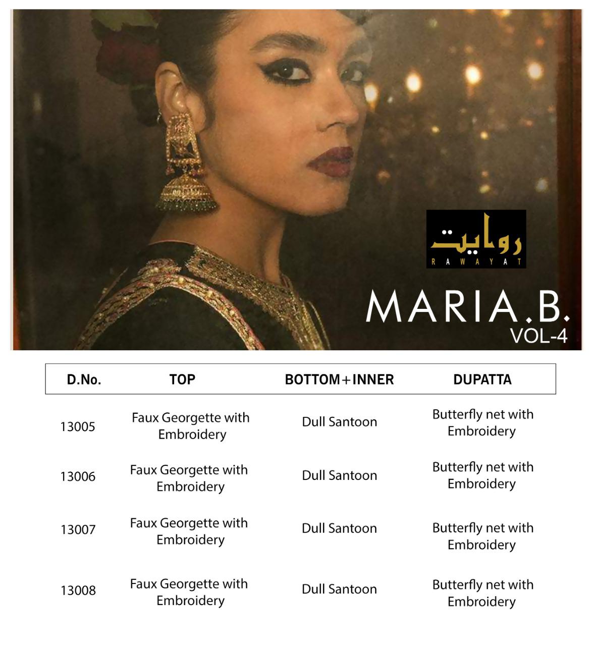 Maria B Vol-04 Pakistani Concept Chiffon Salwar Suits By Rawayat At Wholesale Rate In Surat