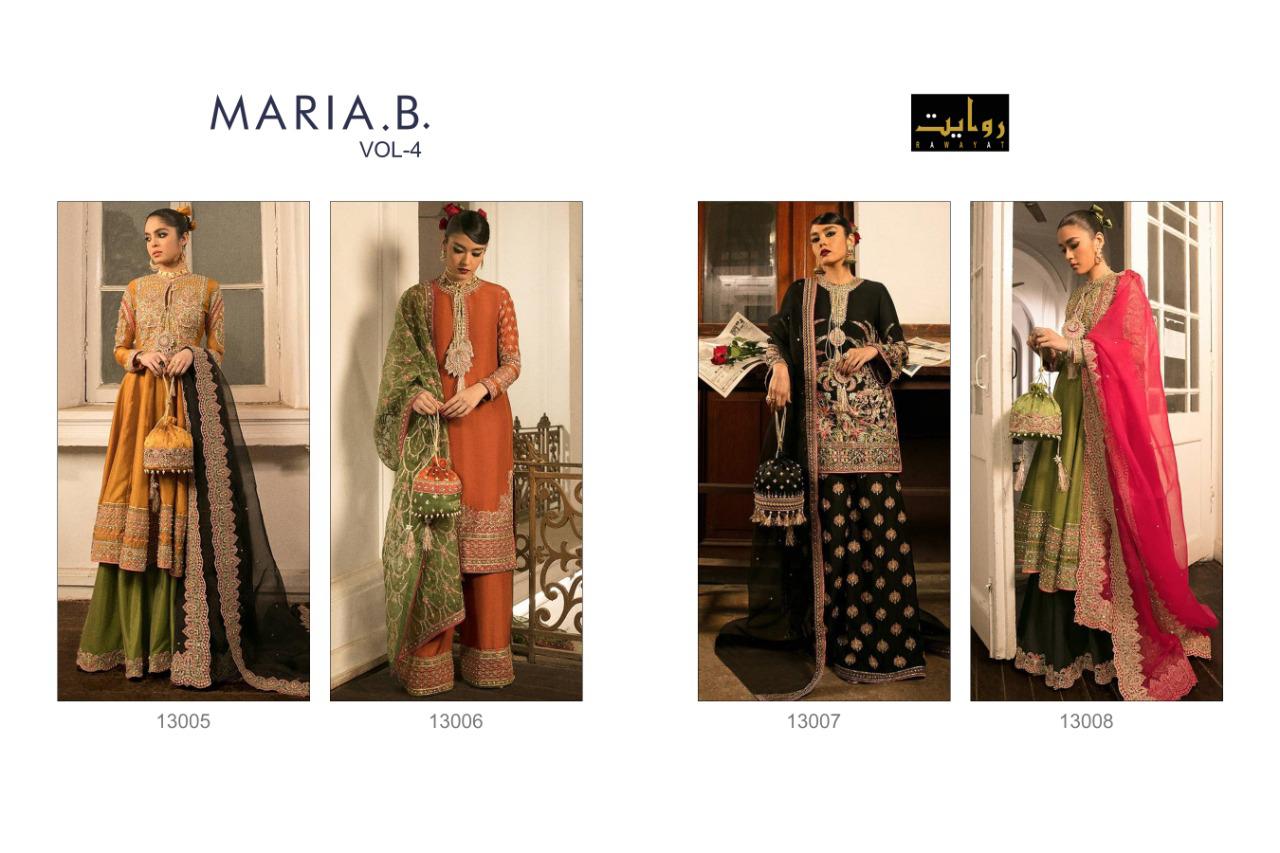 Maria B Vol-04 Pakistani Concept Chiffon Salwar Suits By Rawayat At Wholesale Rate In Surat