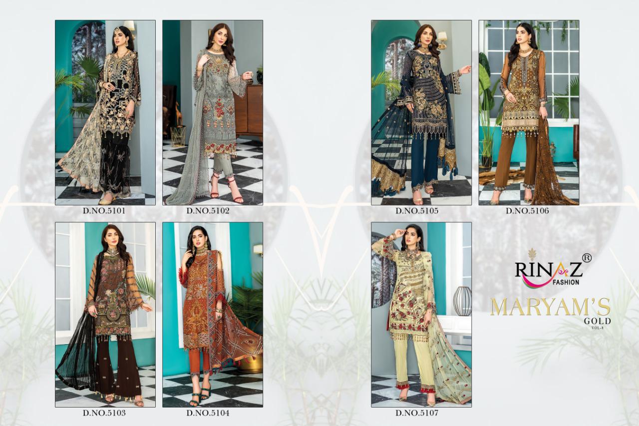 Maryam?s Gold Vol-08 Pakistani Concept Salwar Suits By Rinaz Fashion At Wholesale Rate In Surat