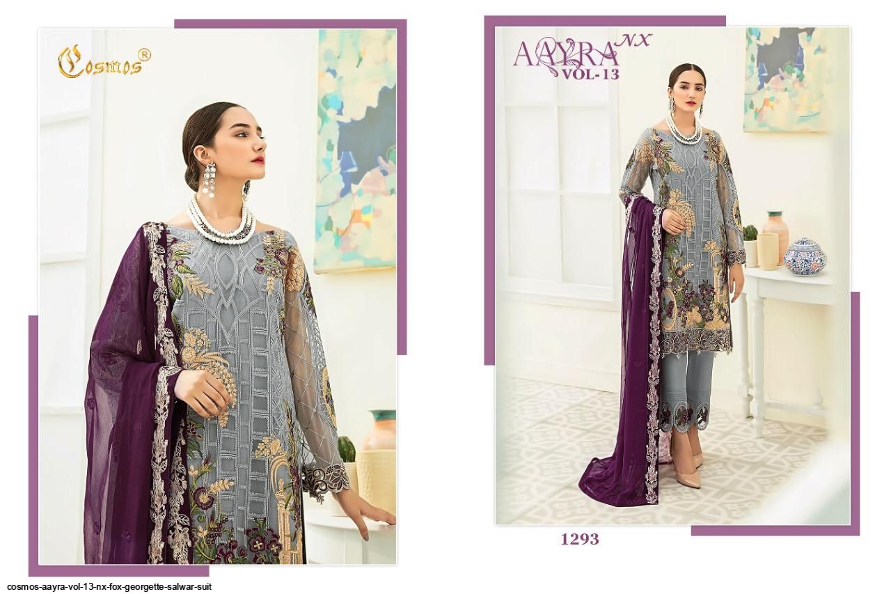 Aayra Vol-13 Nx Faux Georgette Designer Salwar Suits By Cosmos At Wholesale Price In Surat