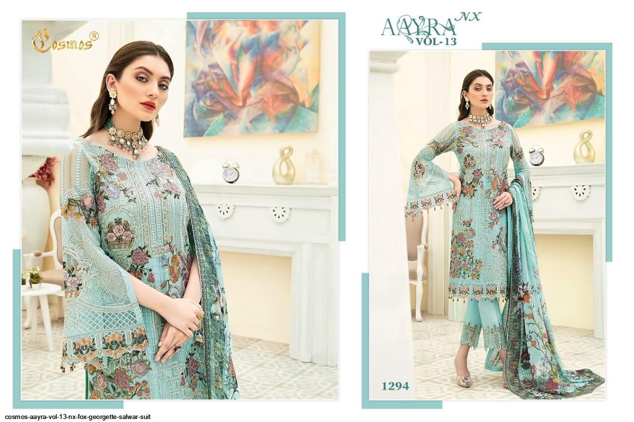 Aayra Vol-13 Nx Faux Georgette Designer Salwar Suits By Cosmos At Wholesale Price In Surat