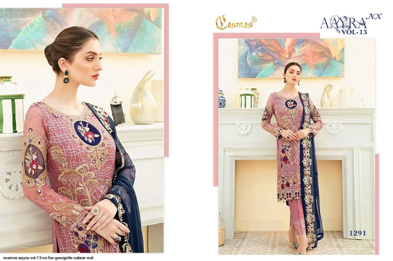 Aayra Vol-13 Nx Faux Georgette Designer Salwar Suits By Cosmos At Wholesale Price In Surat
