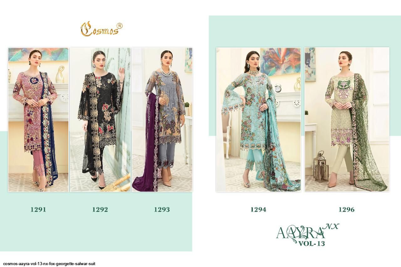 Aayra Vol-13 Nx Faux Georgette Designer Salwar Suits By Cosmos At Wholesale Price In Surat