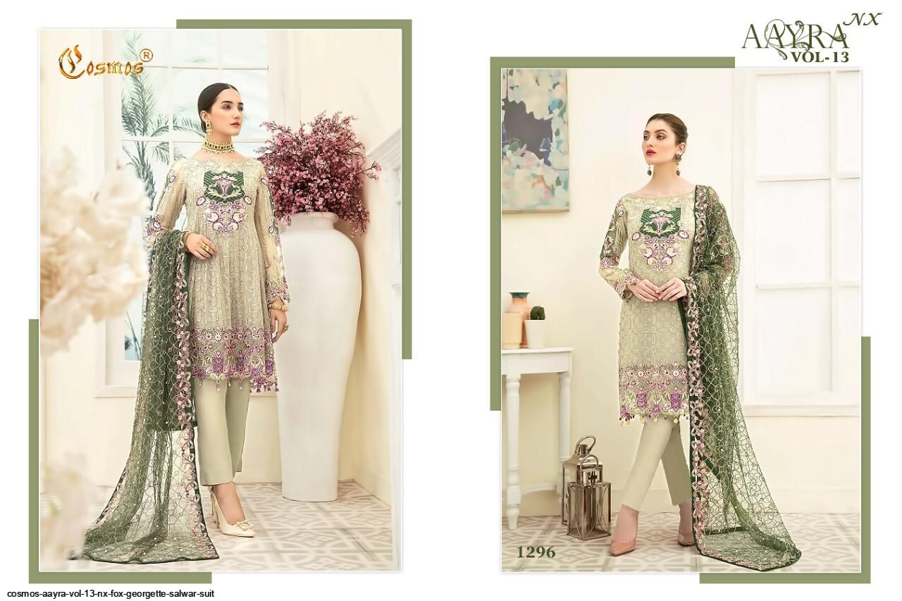 Aayra Vol-13 Nx Faux Georgette Designer Salwar Suits By Cosmos At Wholesale Price In Surat