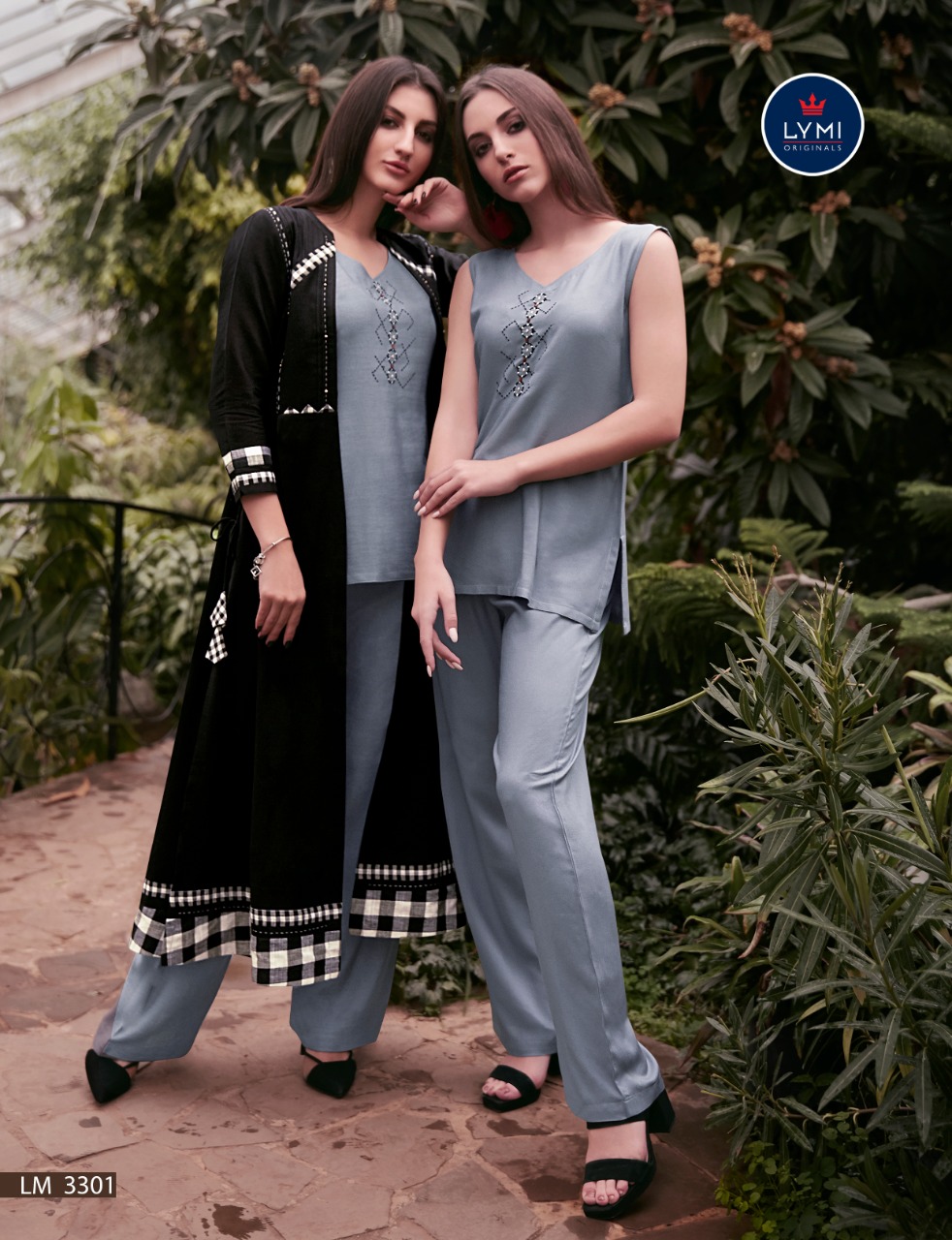 Kessi Lymi Presents Genesis 3301-3308 Series Rayon Hand Work Kurtis Plazzo With Shrug Wholesale Rate In Surat