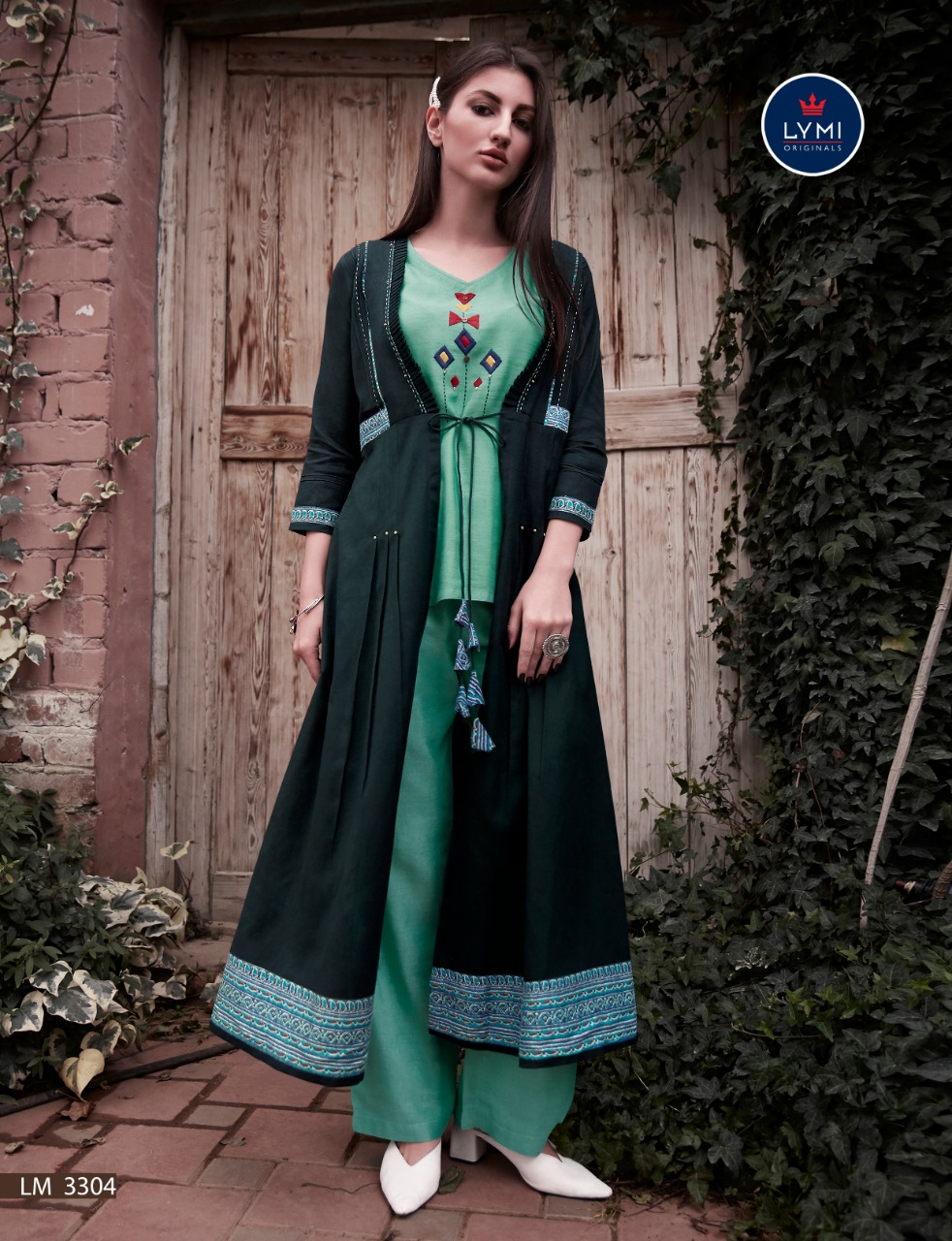 Kessi Lymi Presents Genesis 3301-3308 Series Rayon Hand Work Kurtis Plazzo With Shrug Wholesale Rate In Surat