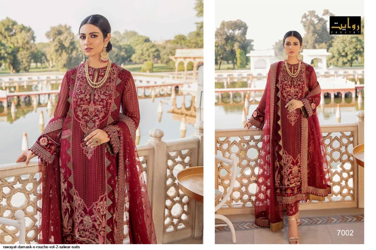 Damask Rouche Vol-02 Designer Salwar Suits By Rawayat At Wholesale Rate In Surat