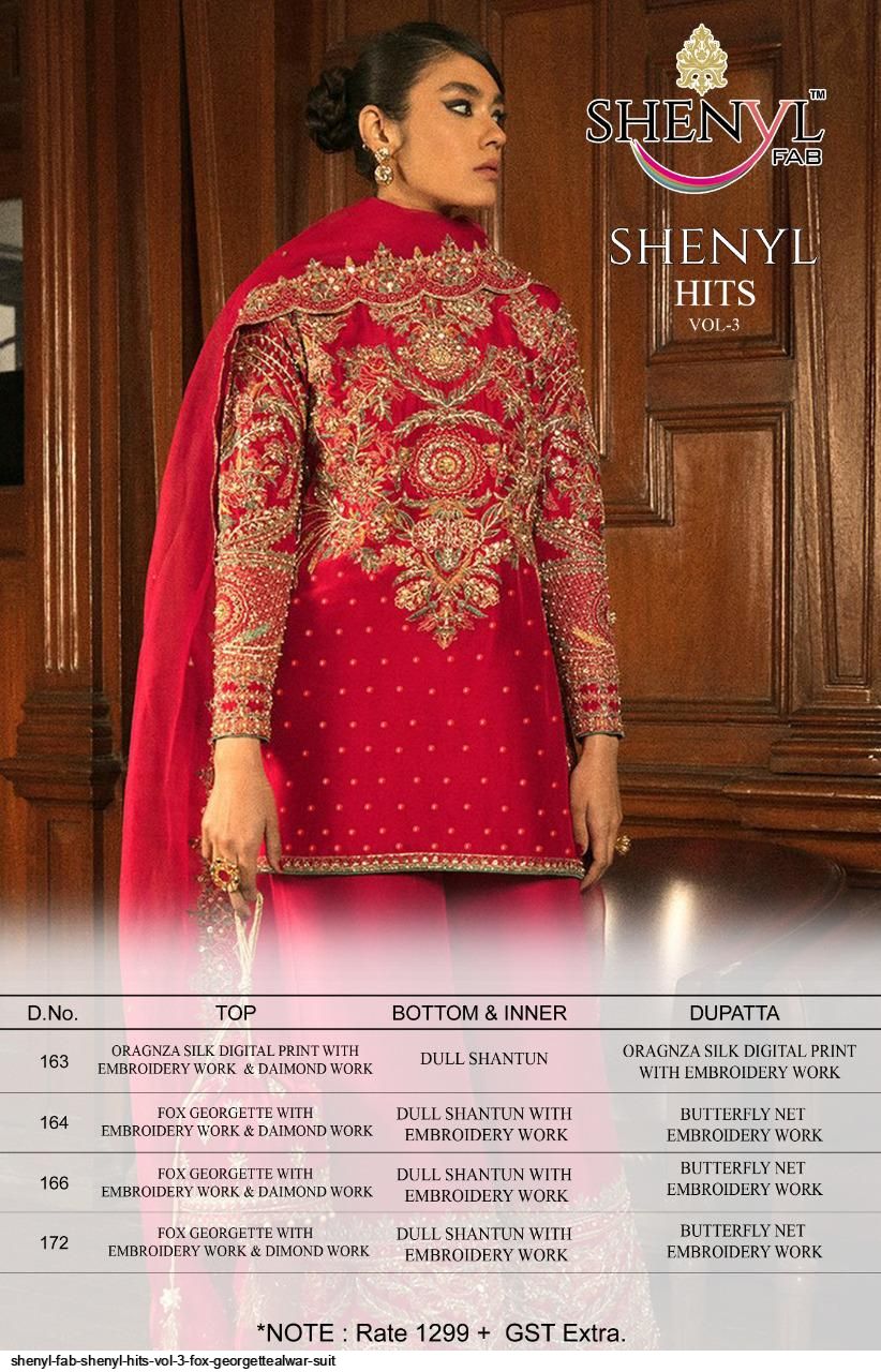 Shenyl Hits Vol-3 Designer Georgette Salwar Suits By Shenyl Fabs At Wholesale Rate In Surat