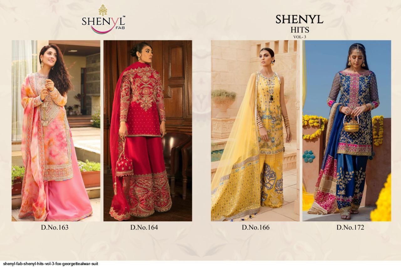 Shenyl Hits Vol-3 Designer Georgette Salwar Suits By Shenyl Fabs At Wholesale Rate In Surat