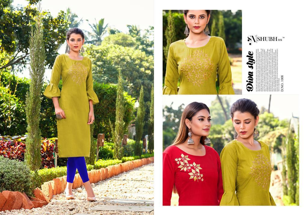 Shubh Nx Presants Dinner Ruby Slub Straight Designer Kurtis At Wholesale Rate In Surat