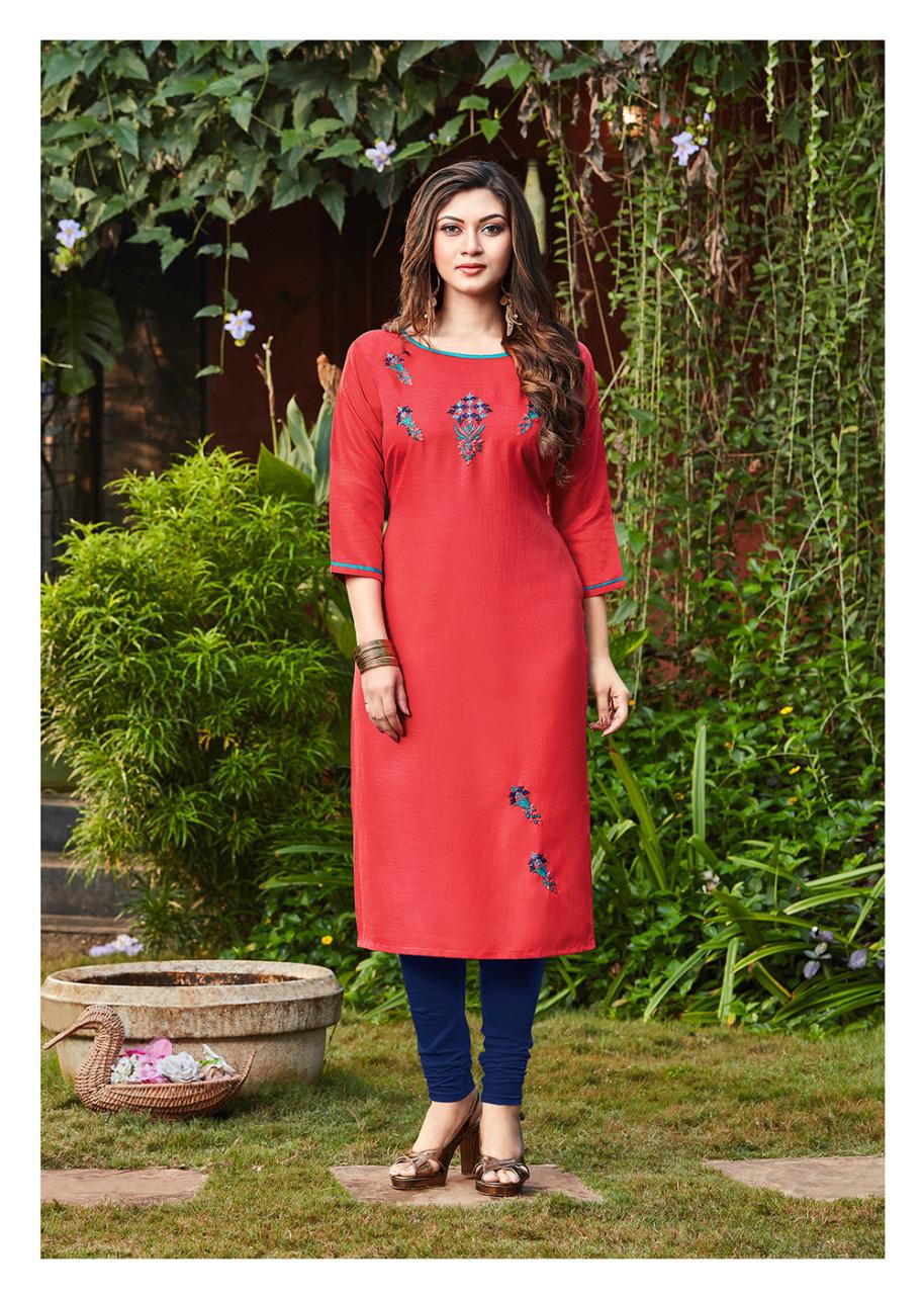 Shubh Nx  Presants Anayah Ruby Slub Straight Designer Kurtis At Wholesale Rate In Surat