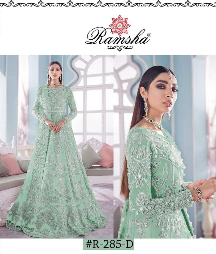 Ramsha Presents Ramsha 285 Nx Net Kali Style Embroidery Long Suits At Wholesale Rate In Surat