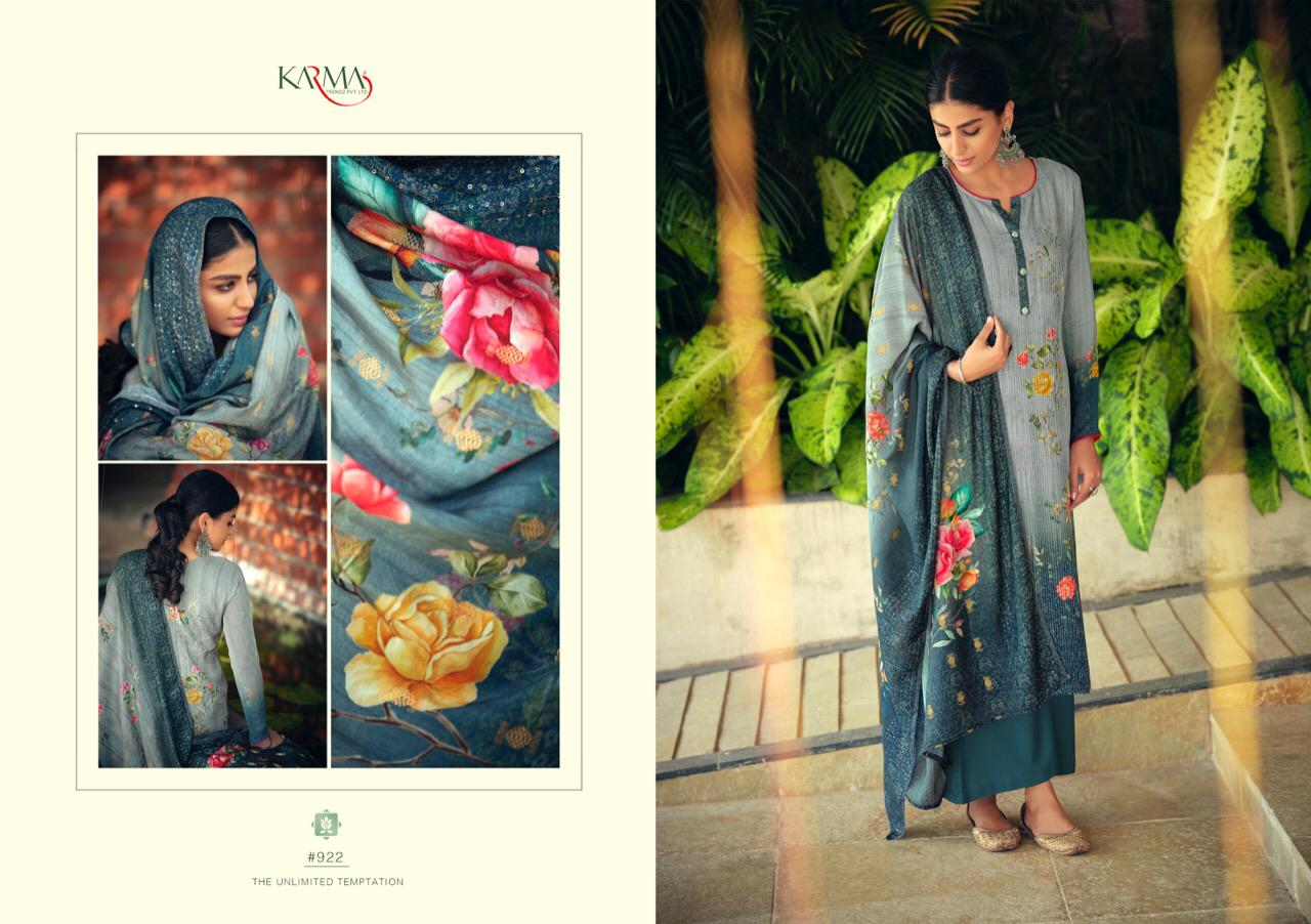 Karma Trendz Presants Qaynat Designer Muslin Embridery Digital Print Dress Material At Wholesale Rate In Surat