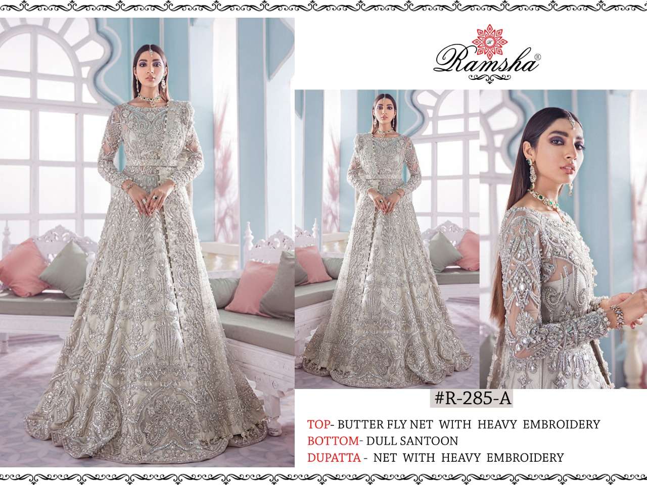 Ramsha Presents Ramsha 285 Nx Net Kali Style Embroidery Long Suits At Wholesale Rate In Surat