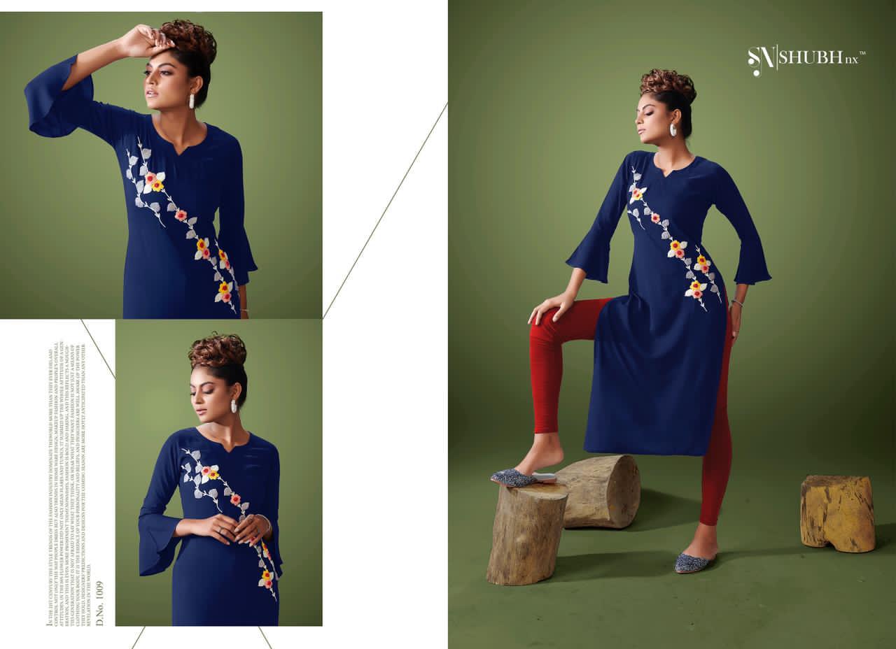 Shubh Nx Presants Magazine Rayon Embroidery Work Kurtis Collection Al Wholesale Rate In Surat