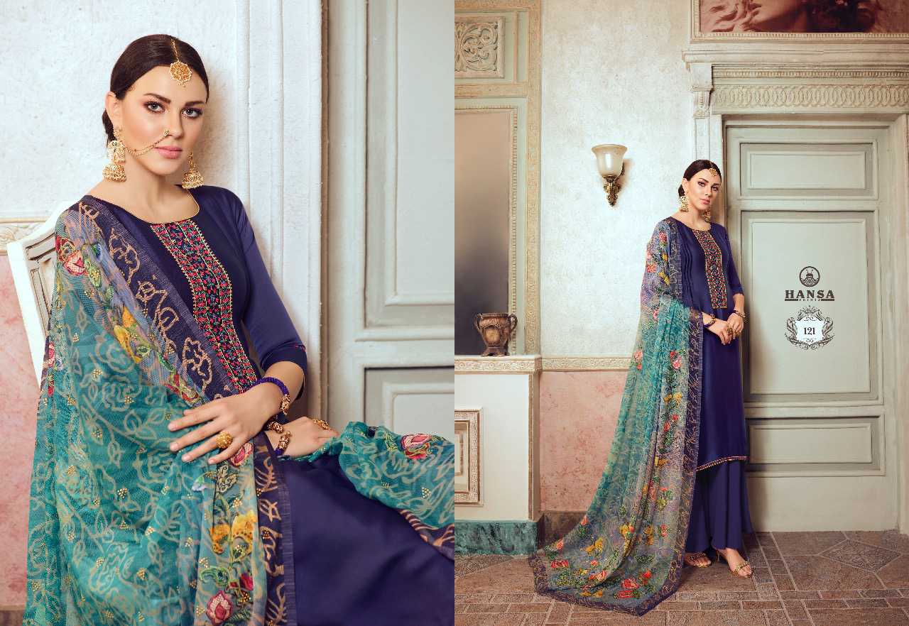 Hansa Prints Presents  Husna Ara 121 Designer Satin Georgette Party Wear Suits Collections At Wholesale Rate In Surat