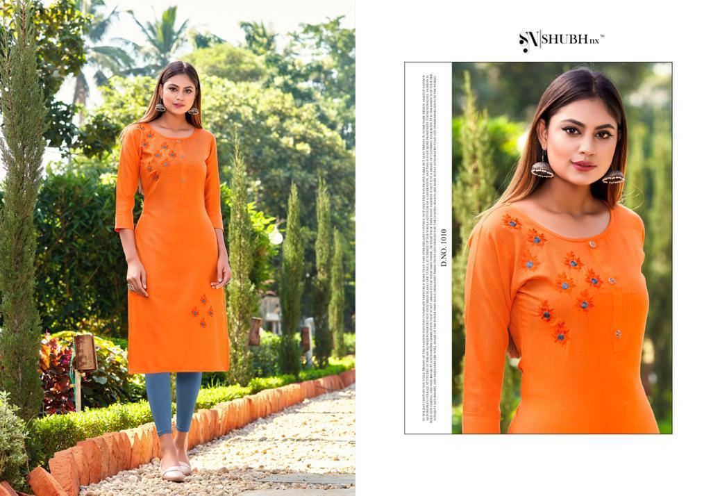 Shubh Nx Presants Dinner Ruby Slub Straight Designer Kurtis At Wholesale Rate In Surat