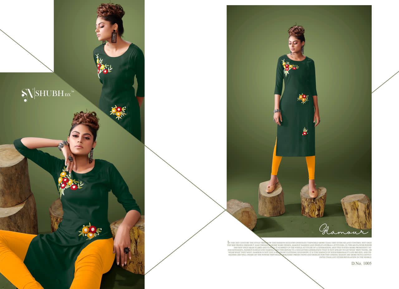 Shubh Nx Presants Magazine Rayon Embroidery Work Kurtis Collection Al Wholesale Rate In Surat
